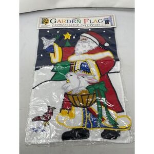 Evergreen Garden Flag Santa with Rabbits Easter‎ Winter Holiday 12x16